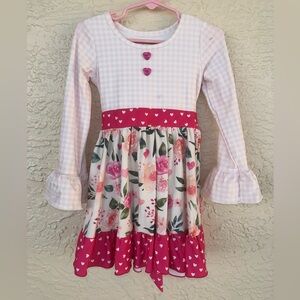 Cheeky Plum Girls Boutique Dress 3T Pink Floral Valentine Hearts Twirl